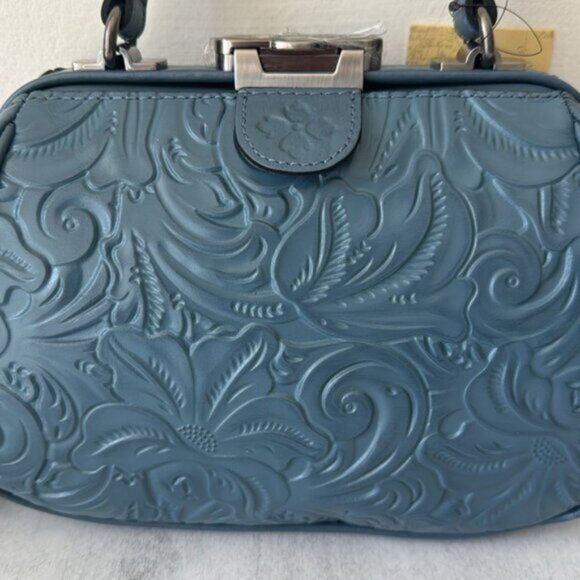 Patricia Nash Gracchi Frame Leather Handbag Crossbody BRNTL Tooled Mirage Blue - Picture 4 of 10